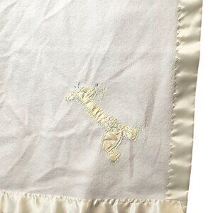 Vintage Yellow Satin Giraffe Union Made ILGWU USA White Blanket 35" X 30"